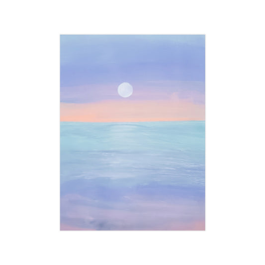 Ocean Moon Sunset Print — Pastel Seascape Wall Art Unframed