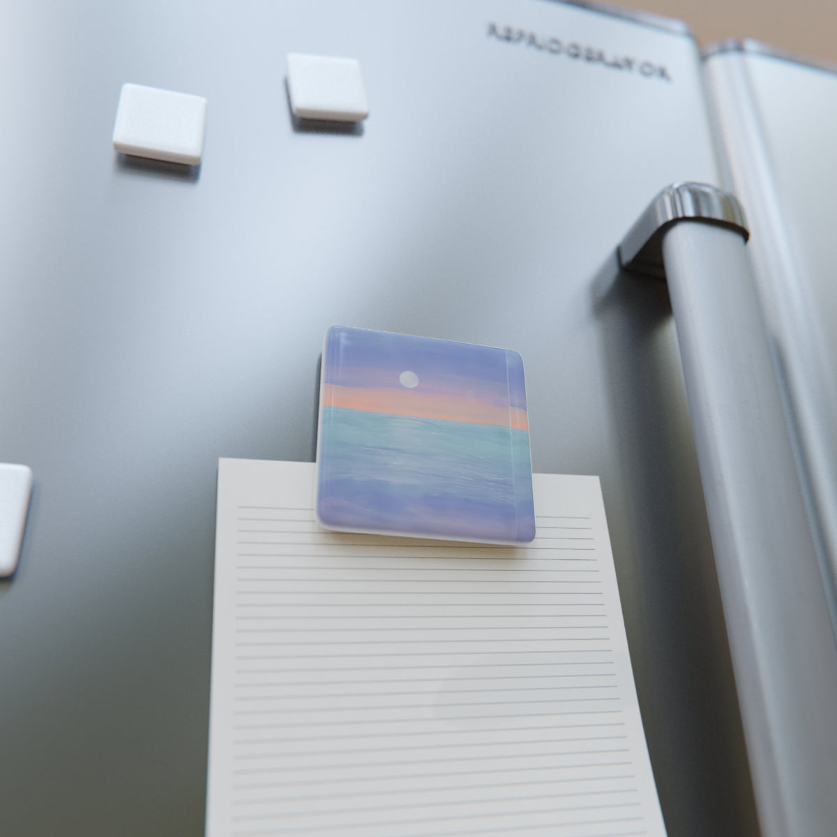 Ocean Moon Porcelain Magnet — Pastel Seascape Square Fridge Magnet