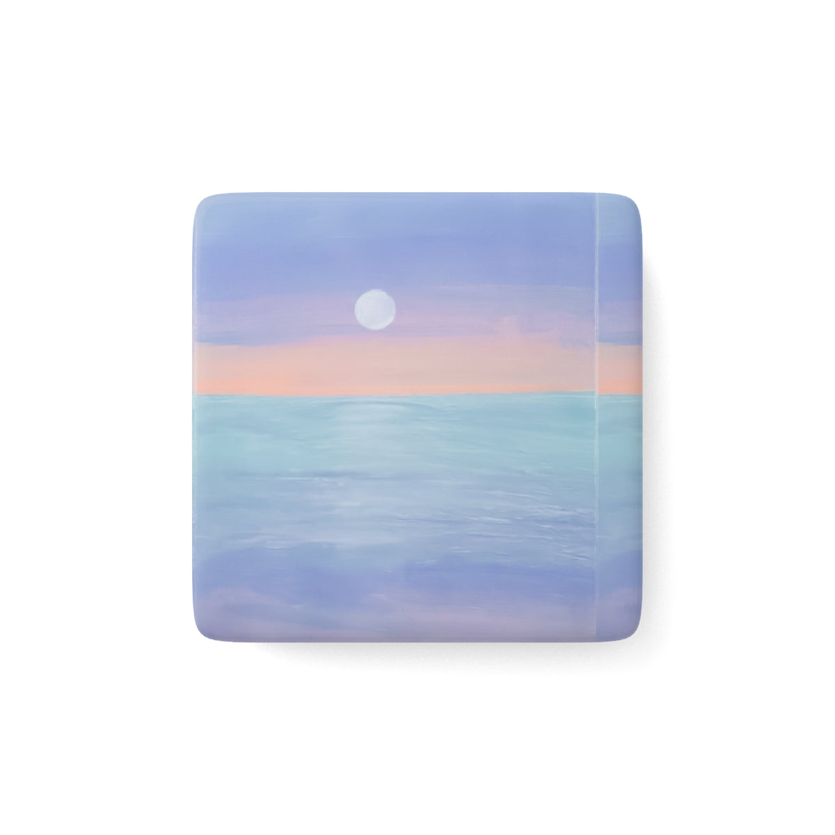Ocean Moon Porcelain Magnet — Pastel Seascape Square Fridge Magnet
