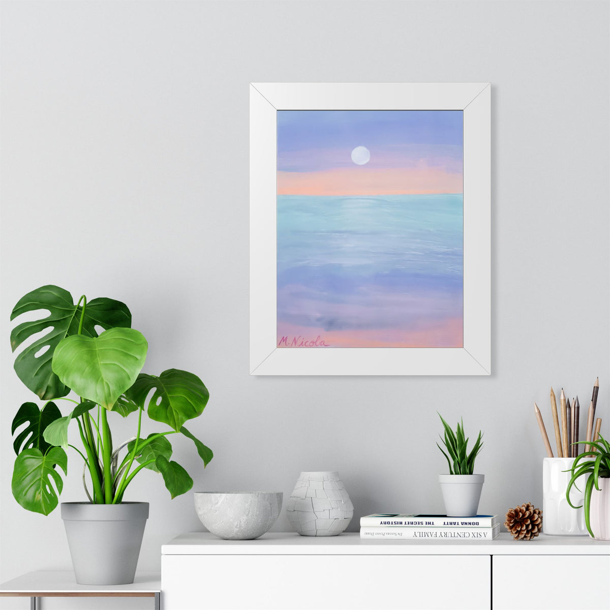 Serene Moonlit Seascape Framed Poster