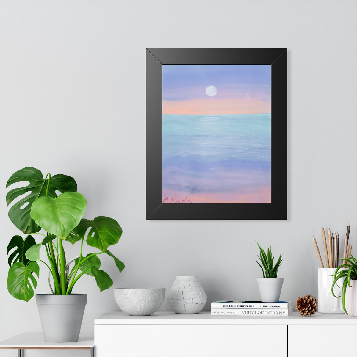 Serene Moonlit Seascape Framed Poster