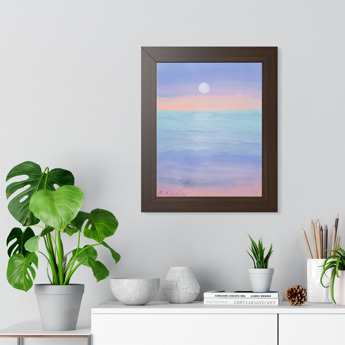 Serene Moonlit Seascape Framed Poster
